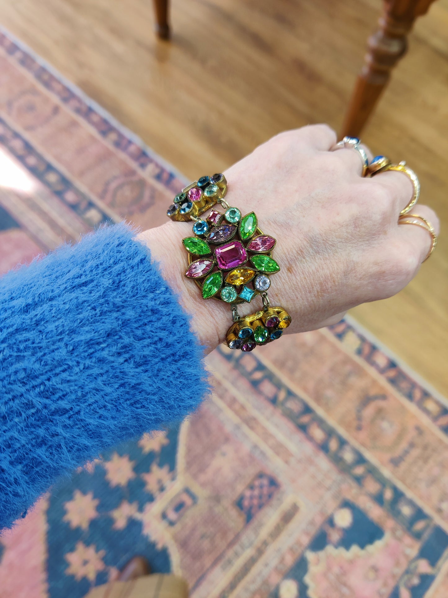 Vintage Pastel Bracelet with 5 strand chain 1940s