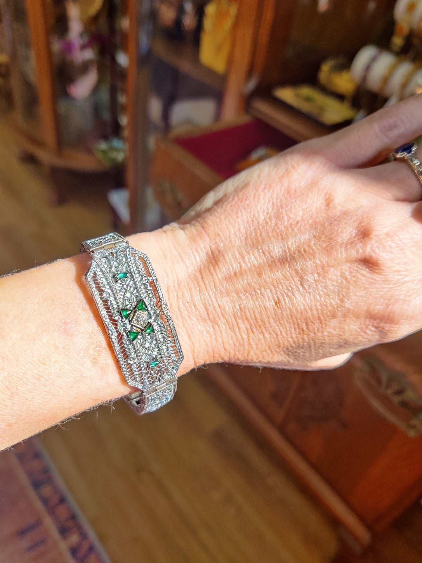 Antique Sterling Filigree Paste Bracelet 1900s