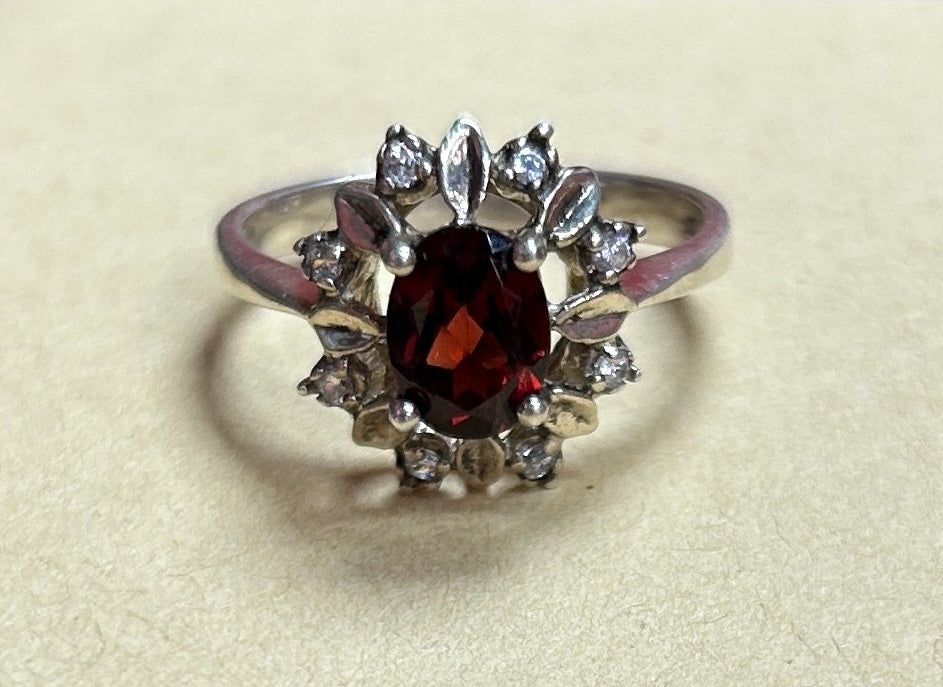 Silver Garnet Ring with Clear Rhinestones