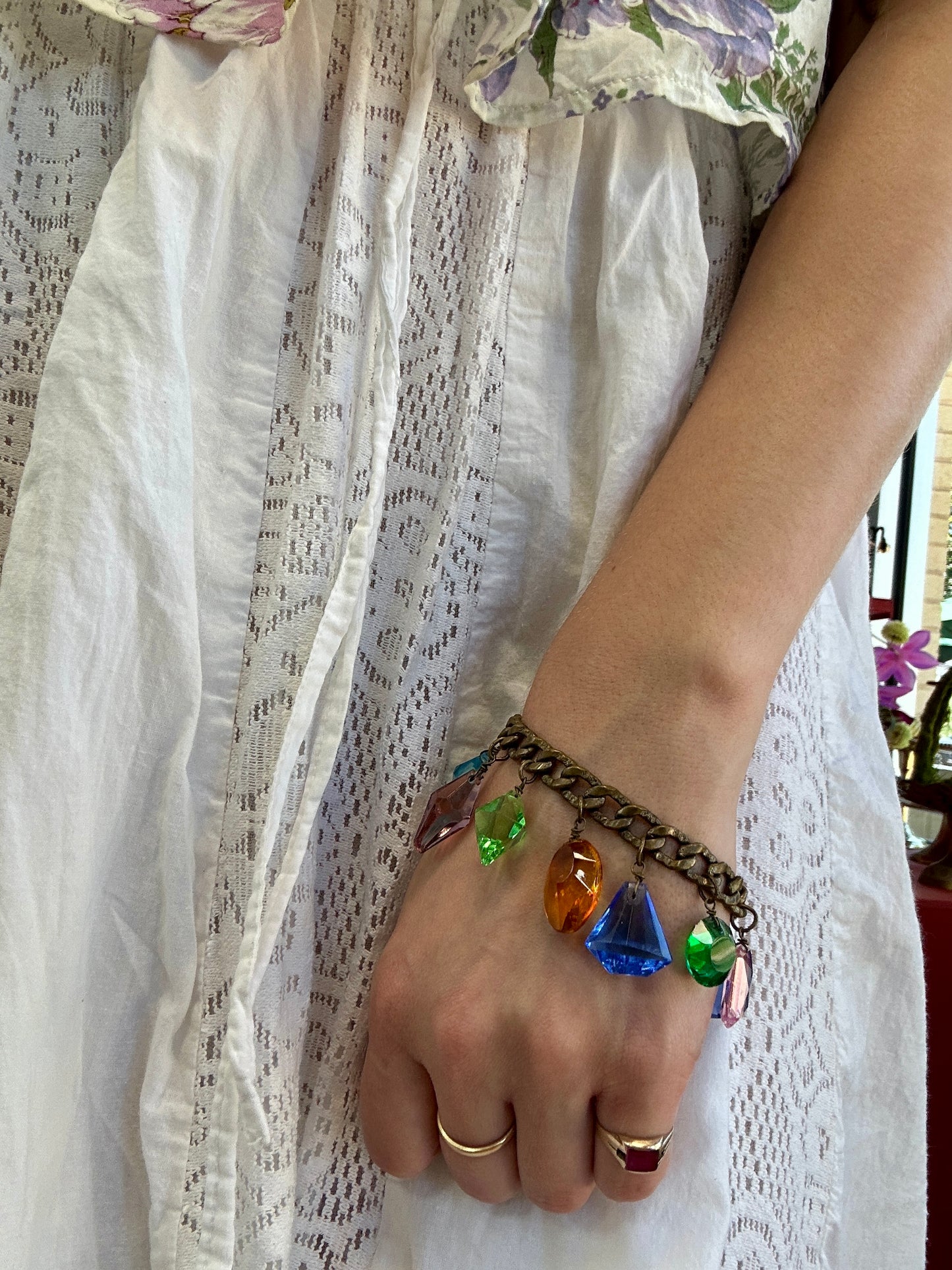 Victorian Crystal Charms Brass Bracelet
