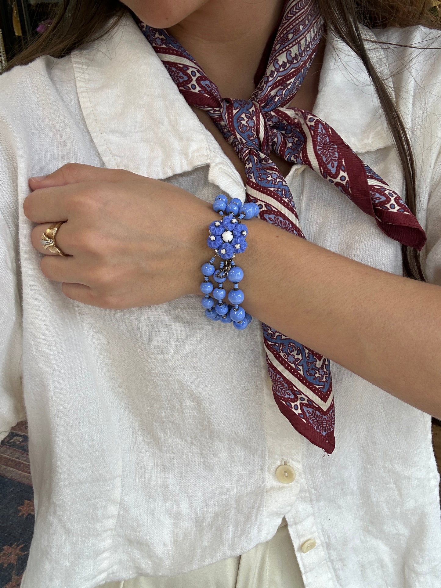Vintage Miriam Haskell Blue Glass Bracelet 1960s