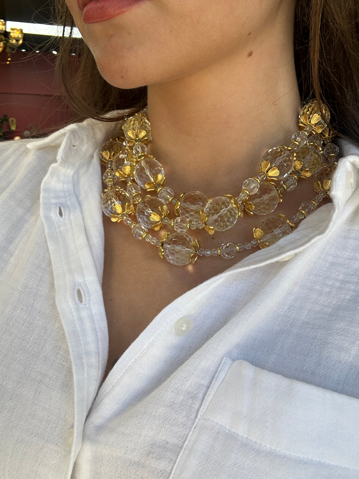 Large Crystal Glass Necklace 1980s