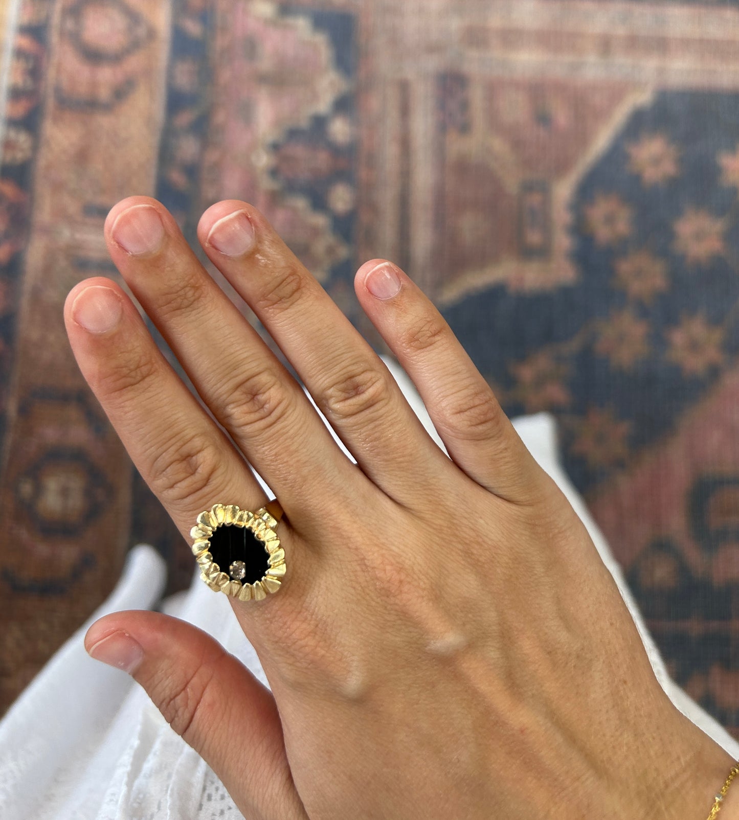 14K Gold Kinetic Diamond Onyx Ring