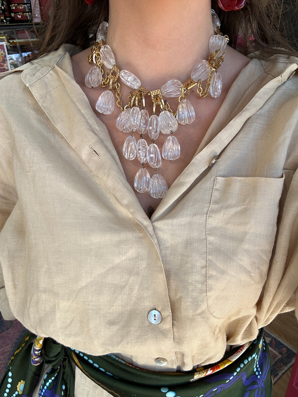 Vintage Lucite MCM Dangle Necklace 1960s
