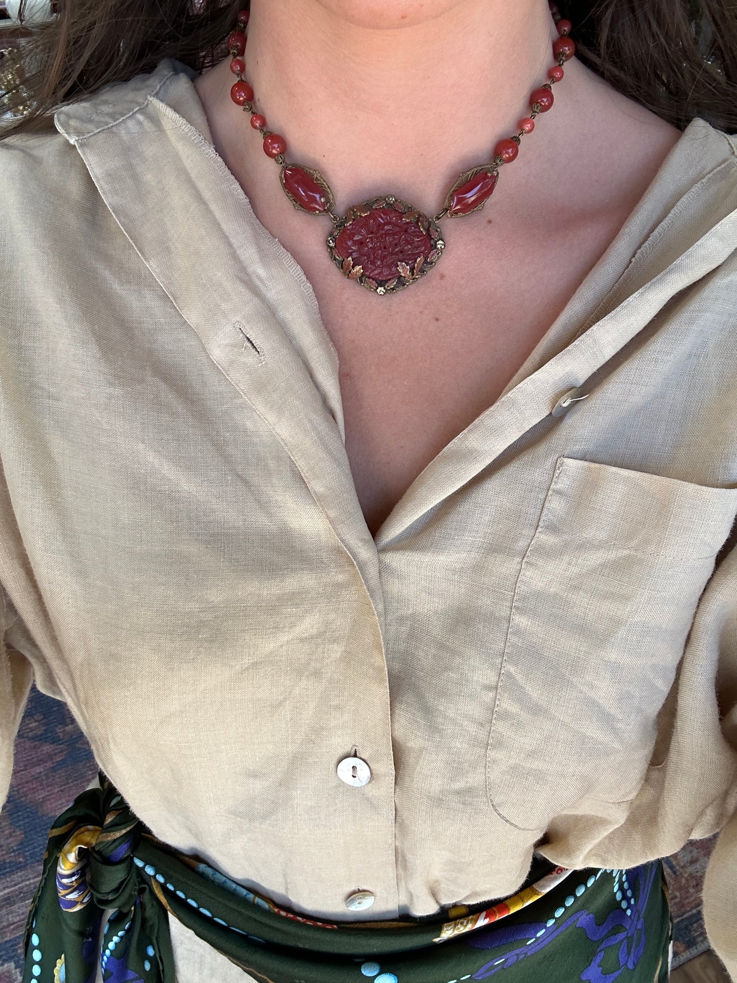 Czech Faux Carnelian Necklace