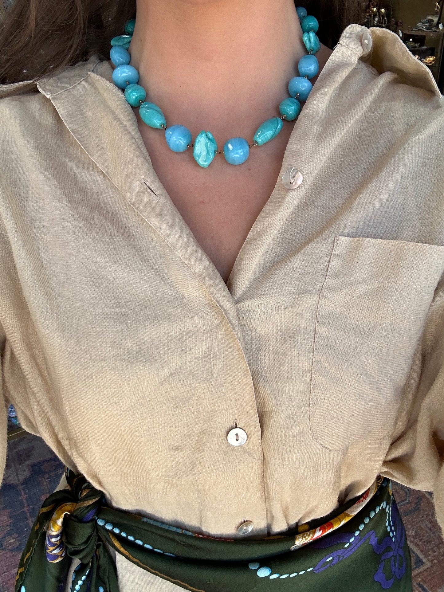 Vintage Turquoise Glass Beads 1960s