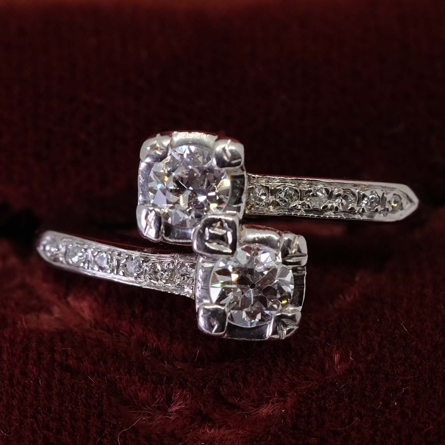 Vintage Double Diamond  Ring 14K White Gold