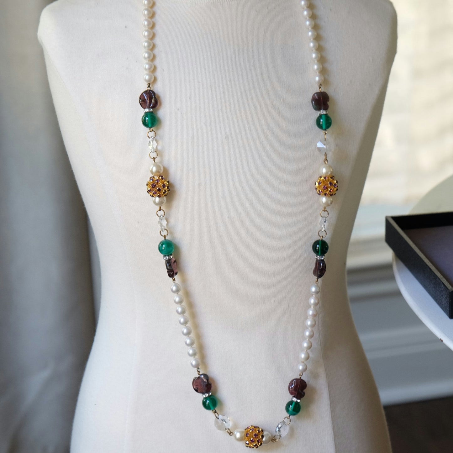 Long Sotuar necklace with Glass Accents 1980s