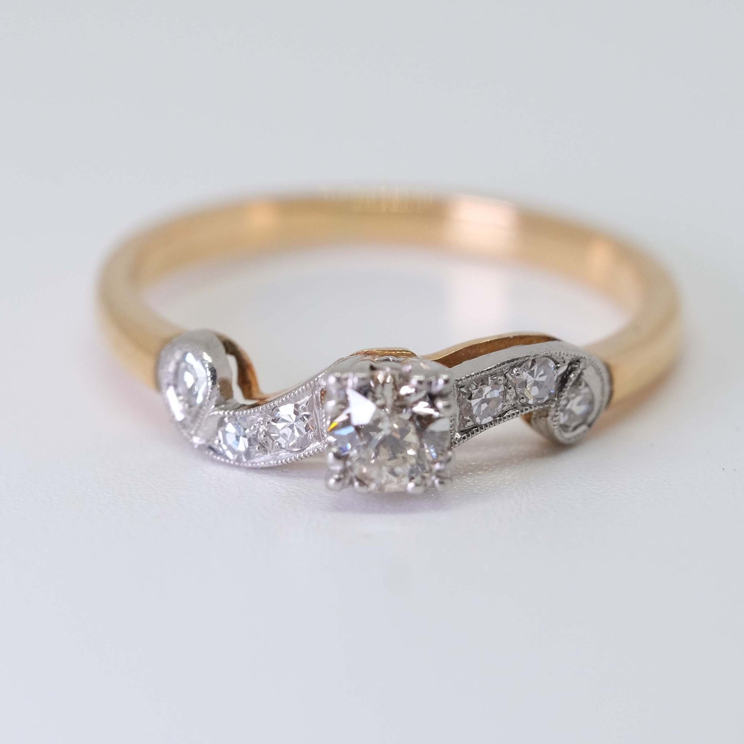 Vintage Platinum and 14K Gold Diamond Ring