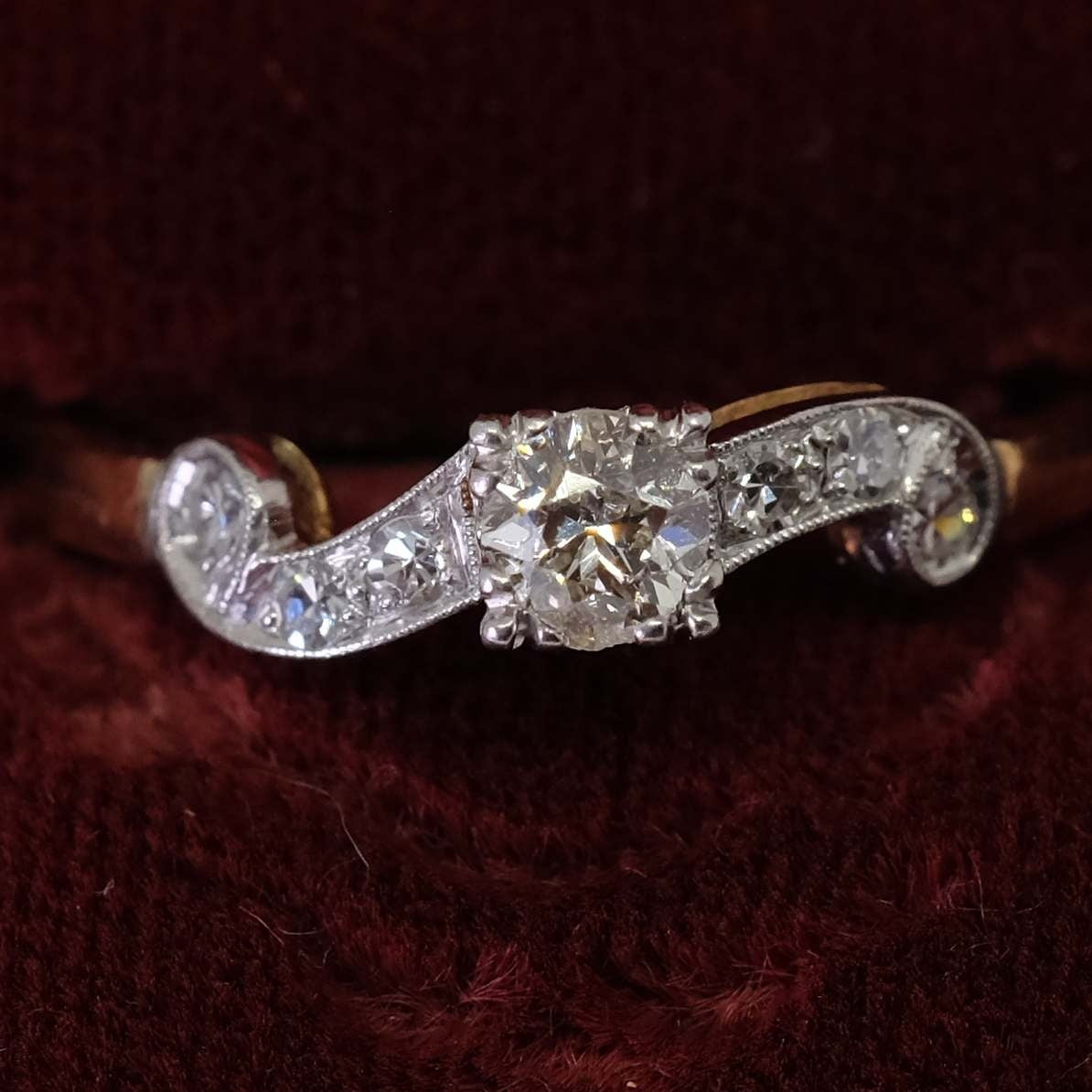 Vintage Platinum and 14K Gold Diamond Ring