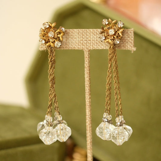 Miriam Haskell Crystal Dangling Drop Earrings 1960s
