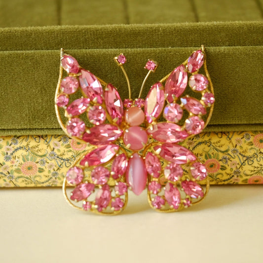 Regency Pink Butterfly Pin 1950s